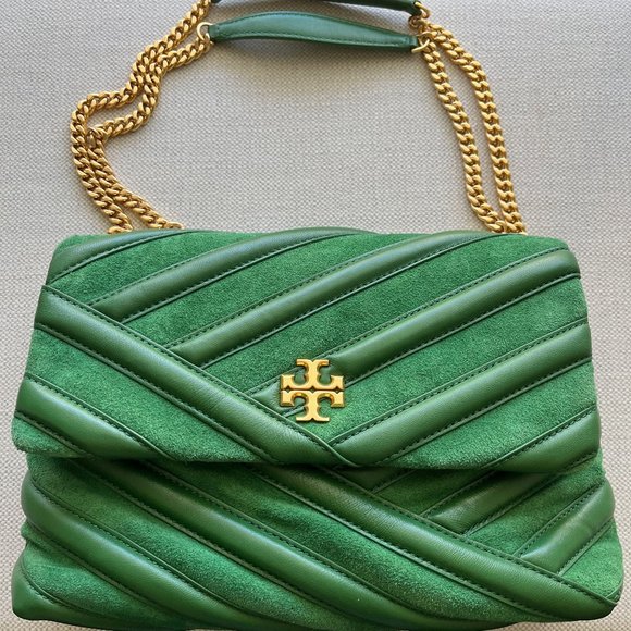 Tory Burch Kira Chevron Small Shoulder Bag, Arugula/Suede